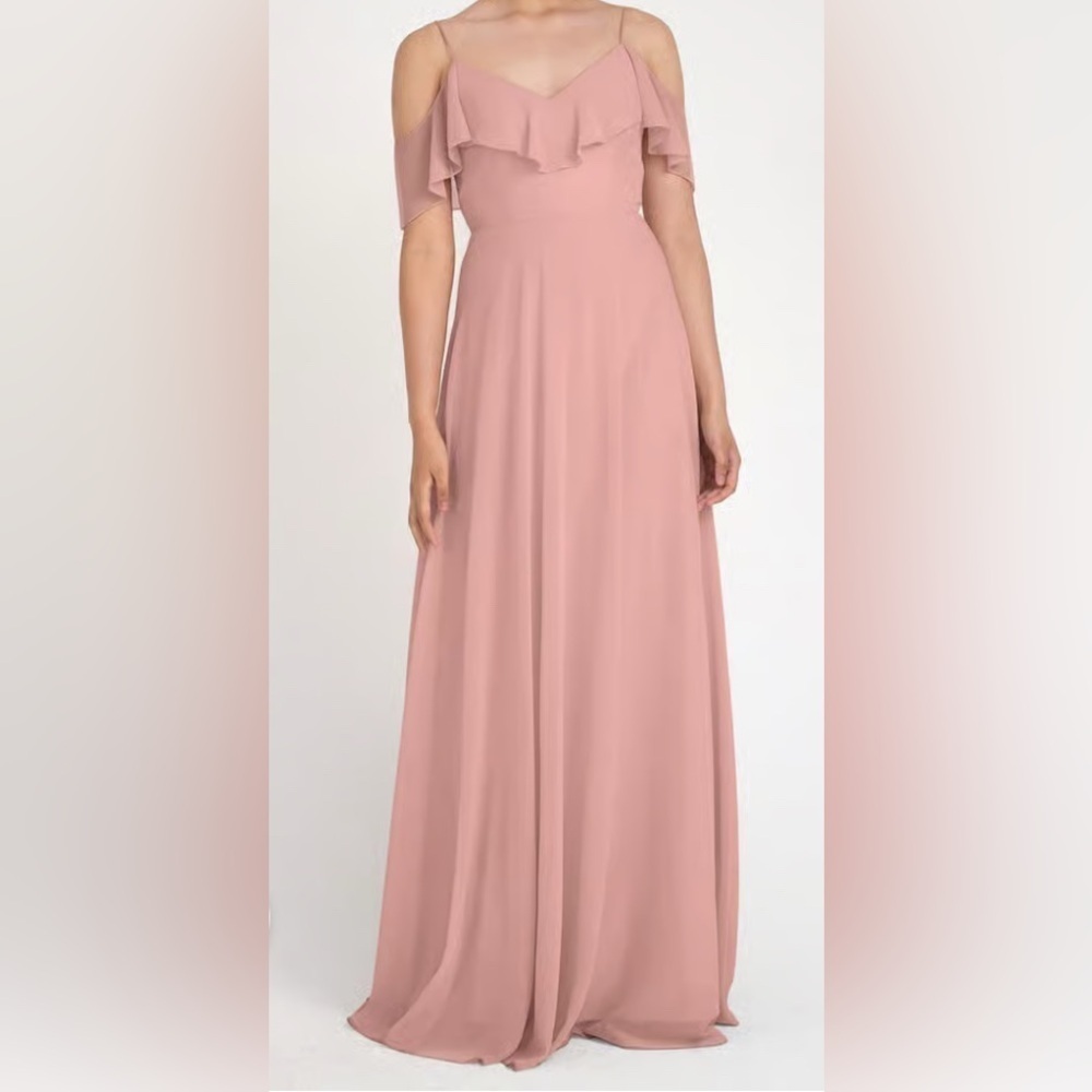 Jenny Yoo Pink Ruffled Tiered Gown